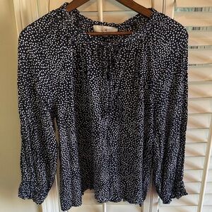 LOFT Navy and White Dotted Blouse